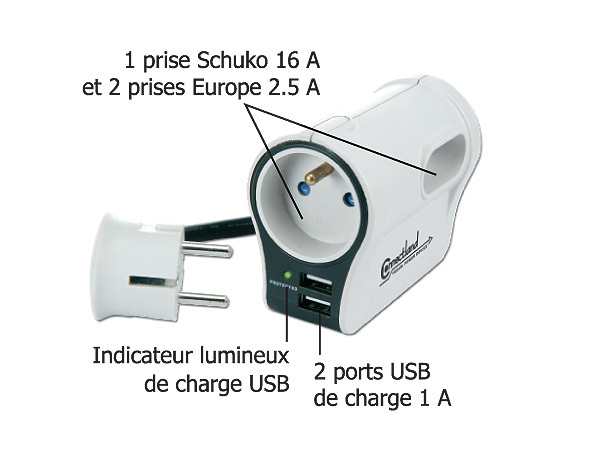 MULTIPRISES 3 PORTS AVEC 2 USB