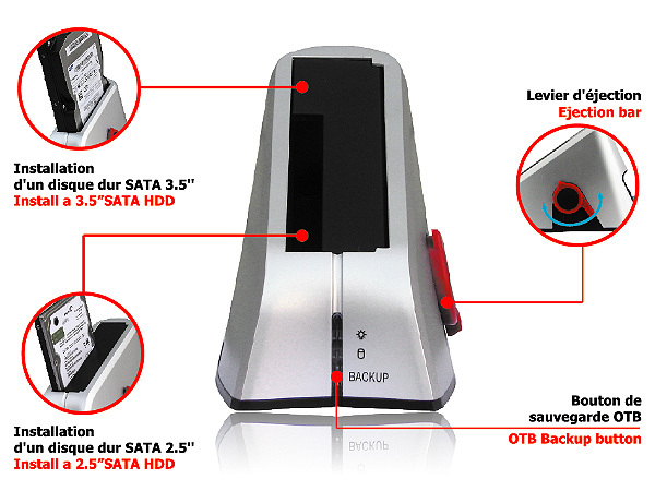 STATION D'ACCUEIL USB v2.0/eSATA POUR DISQUE DUR SATA 3.5’’/2.5’’