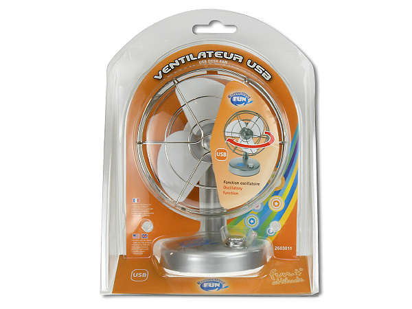 VENTILATEUR DE BUREAU USB BASE ARGENTEE