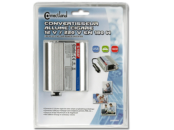 CONVERTISSEUR ALLUME CIGARE 12 V DC / 220 V AC 180 W