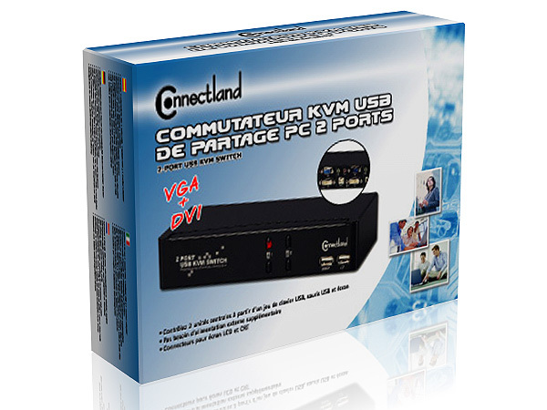 COMMUTATEUR KVM USB DE PARTAGE PC 2 PORTS DVI+VGA